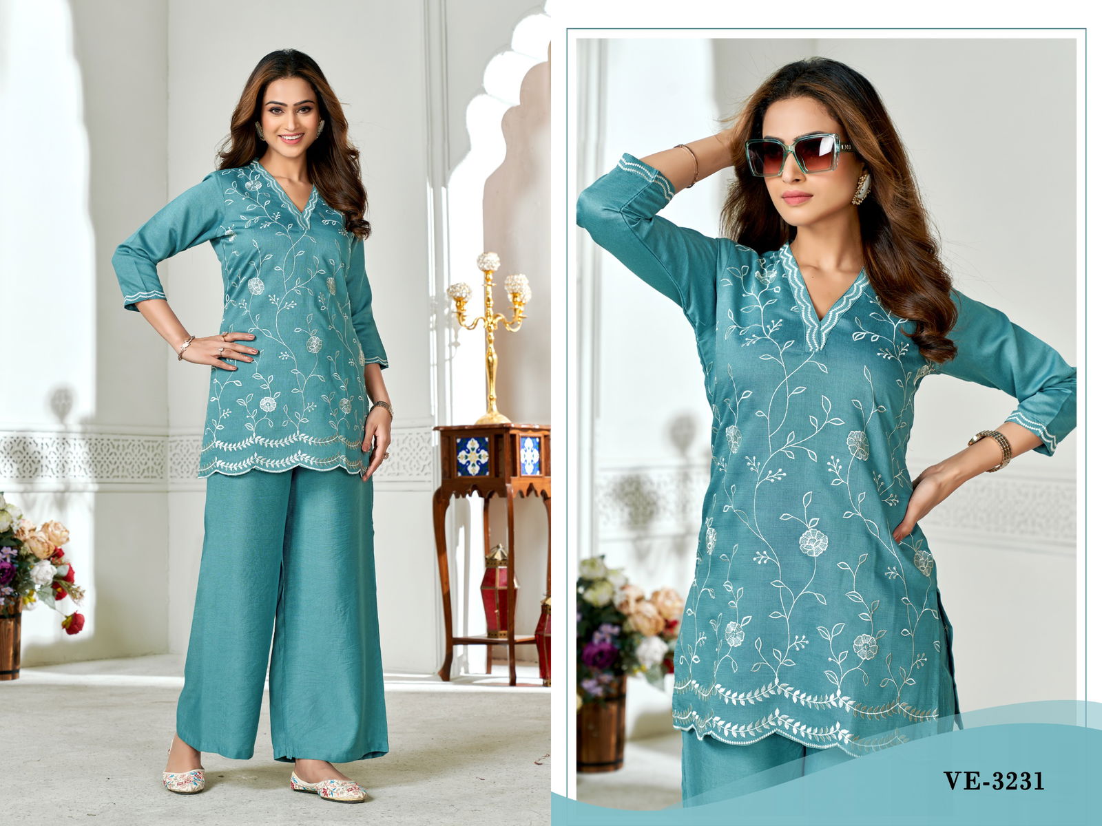 Ladies Flavour 3230 And 3231 Vatican Embroidery Top With Bottom Suppliers In India